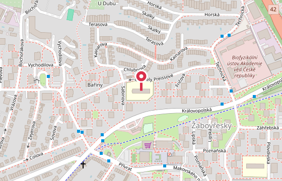 Mapa okolí školky — Gabriely Preissové 2570/8, Brno-Žabovřesky. Otevře Google Maps v novém okně.